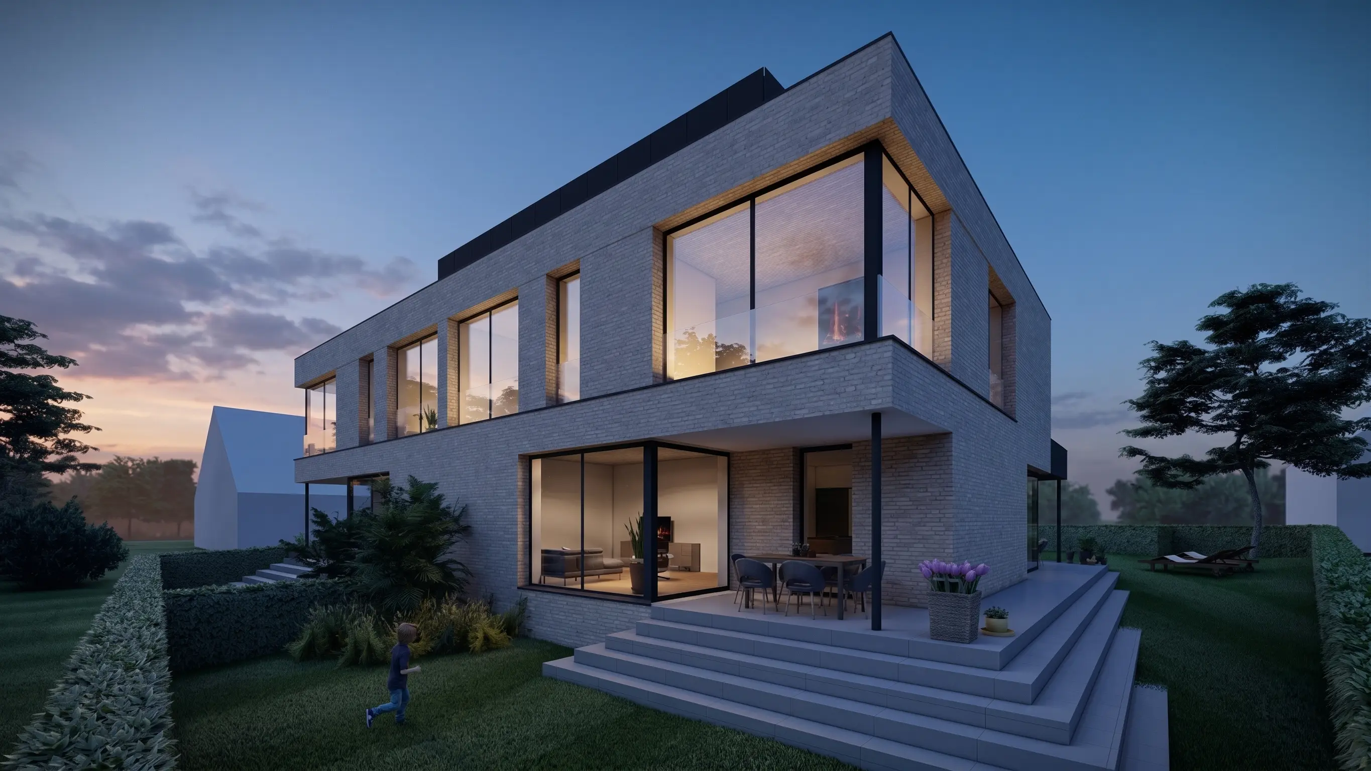 BK stilvolle und moderne doppelhaushaelfte architekturbuero toebben Muensterland Rendering 1