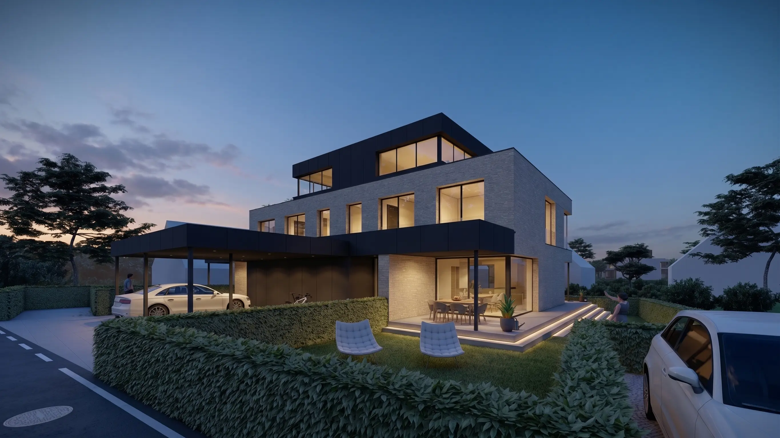 BK stilvolle und moderne doppelhaushaelfte architekturbuero toebben Muensterland Rendering 2